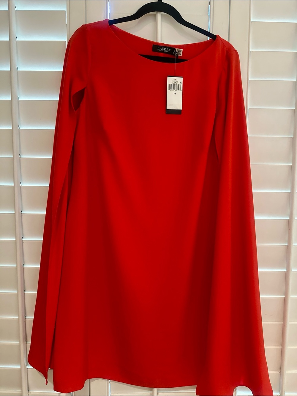 NWT Lauren Ralph Lauren Petra Georgette Cape Sleeve Dress Red Size 12